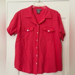 Linen Camp Shirt Pink Fuschia Sz Large Front pockets blouse top